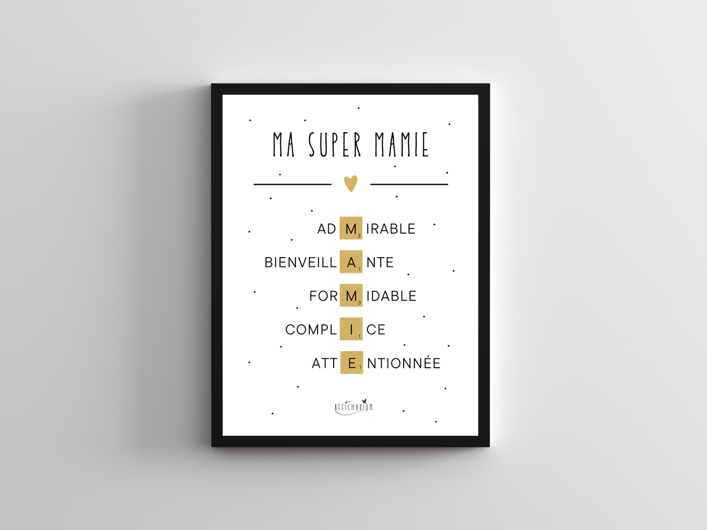 Affiche mamie scrabble or