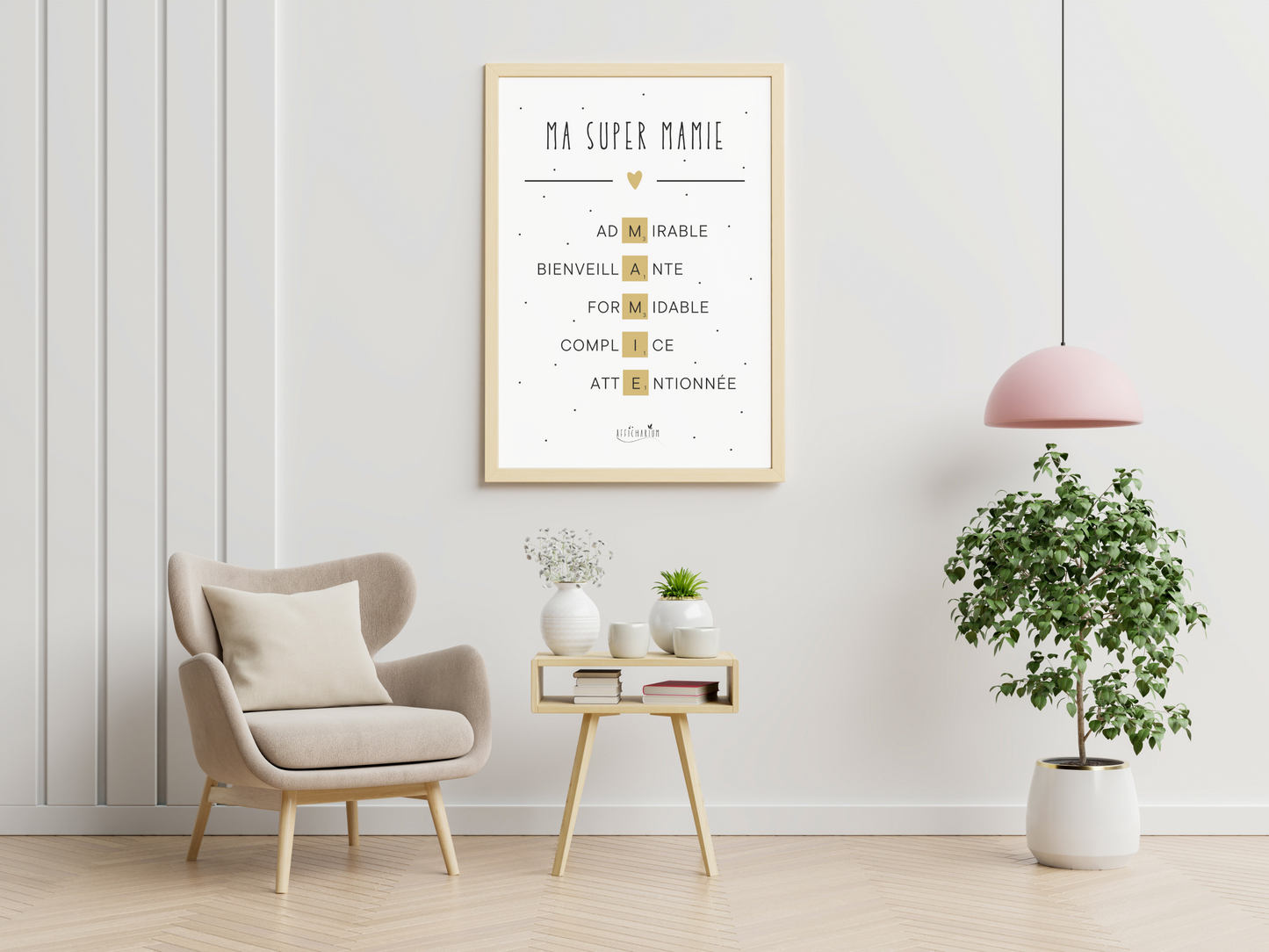 Affiche mamie scrabble or