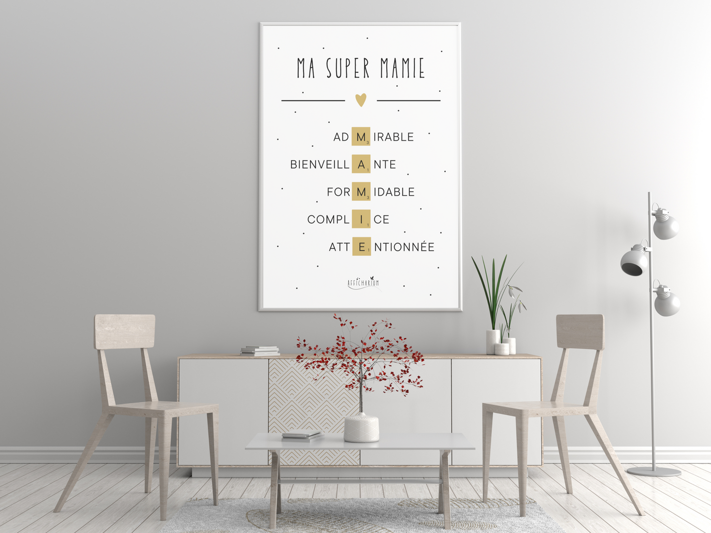 Affiche mamie scrabble or