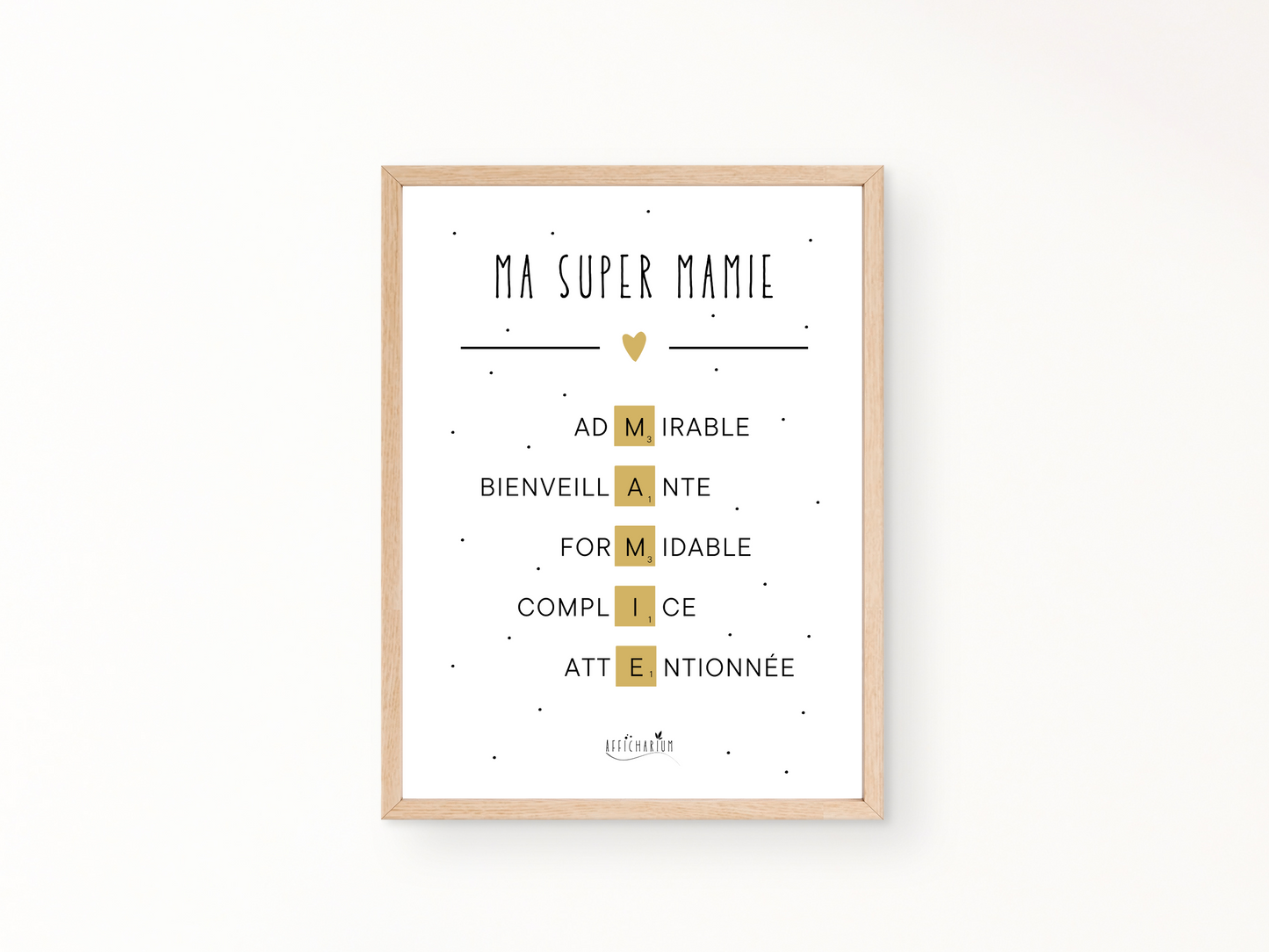 Affiche mamie scrabble or