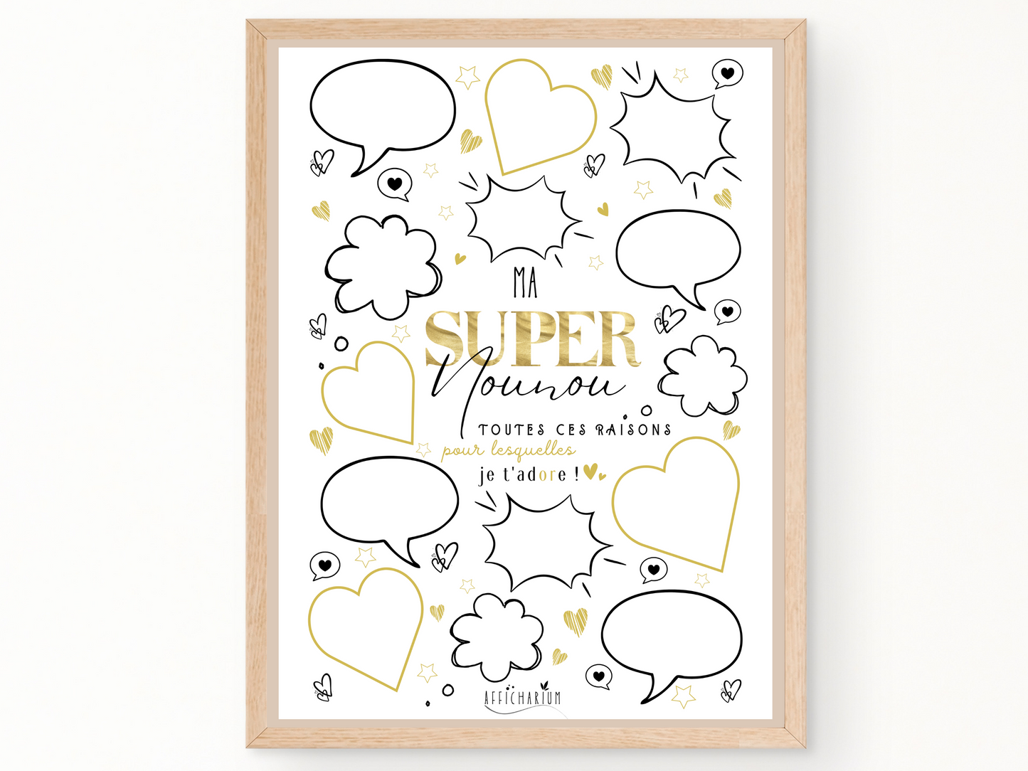Affiche nounou coeurs et bulles - OR