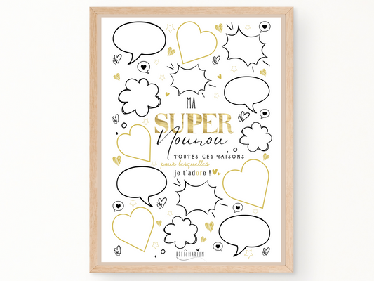 Affiche nounou coeurs et bulles - OR