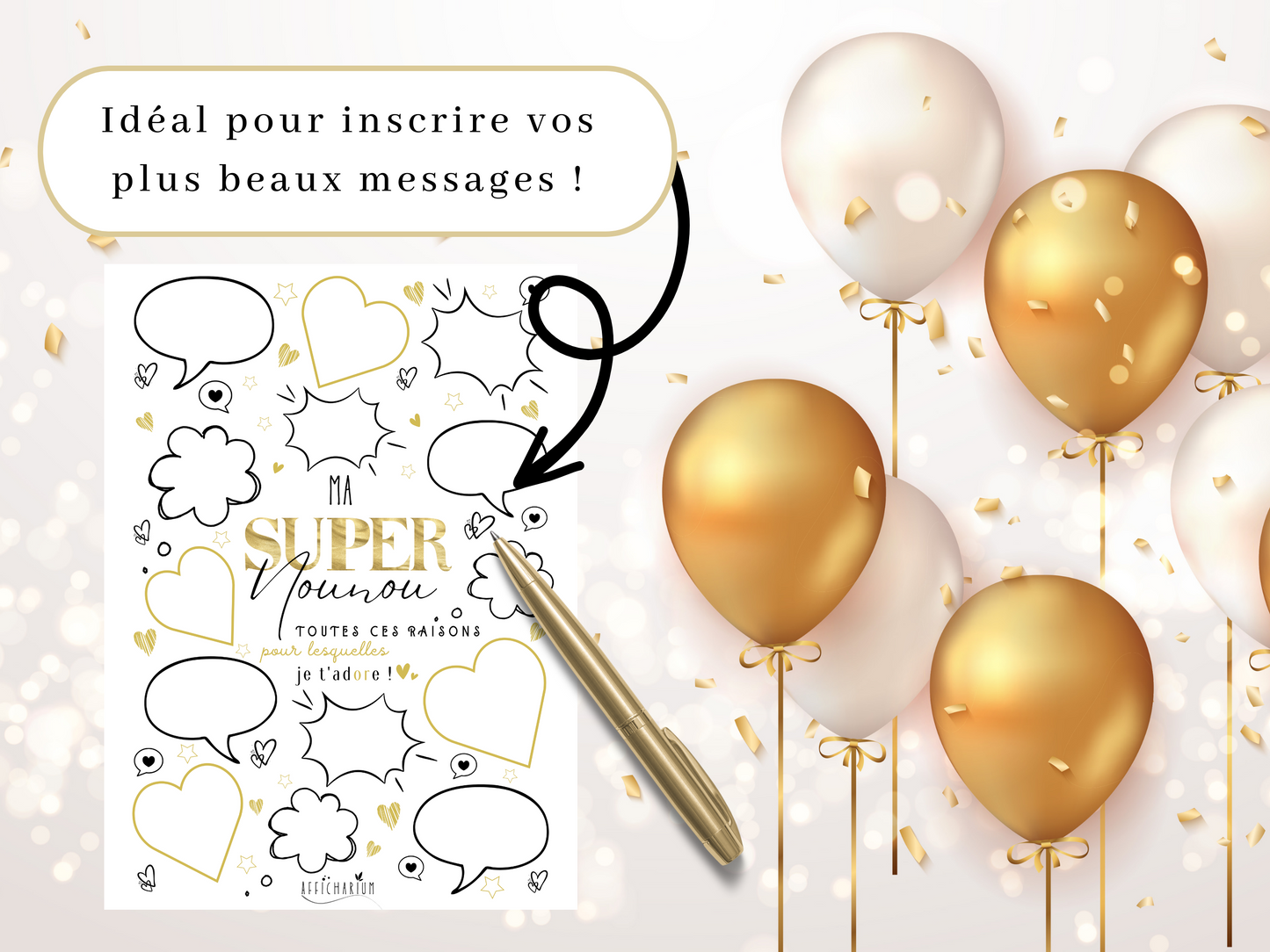 Affiche nounou coeurs et bulles - OR