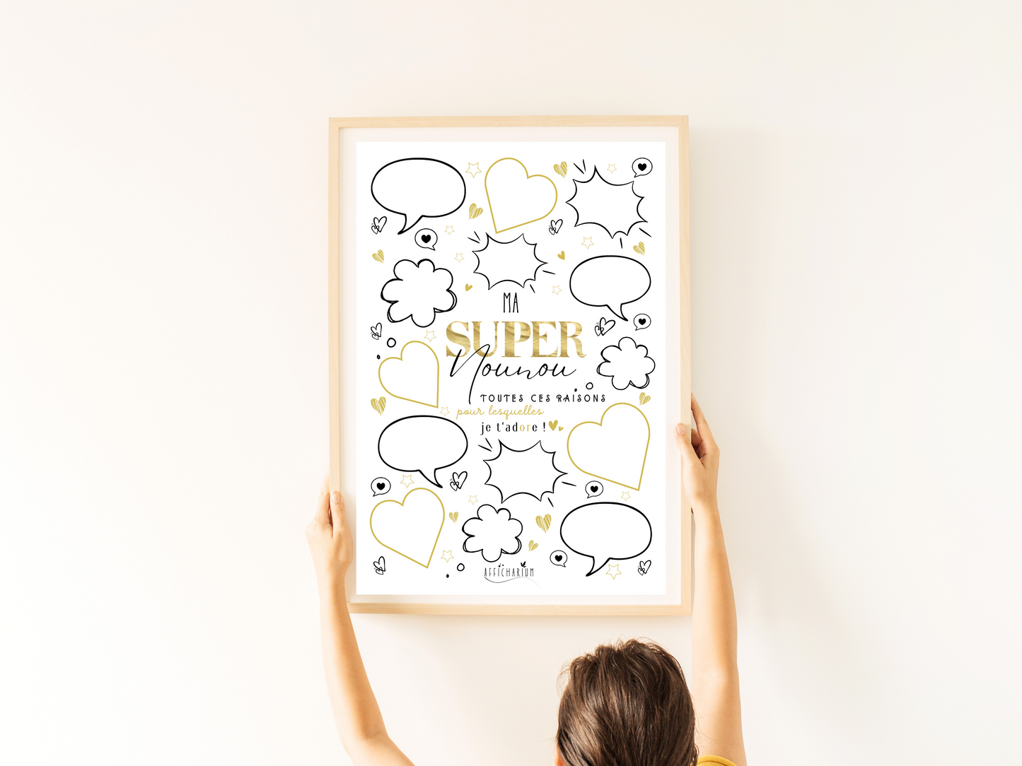 Affiche nounou coeurs et bulles - OR