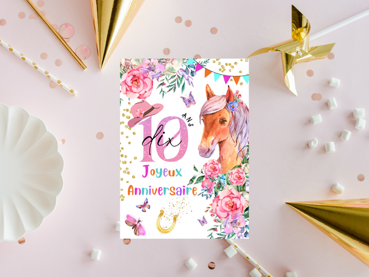 Carte joyeux anniversaire cheval - 10 ans