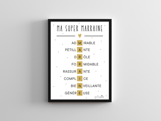 Affiche marraine scrabble or