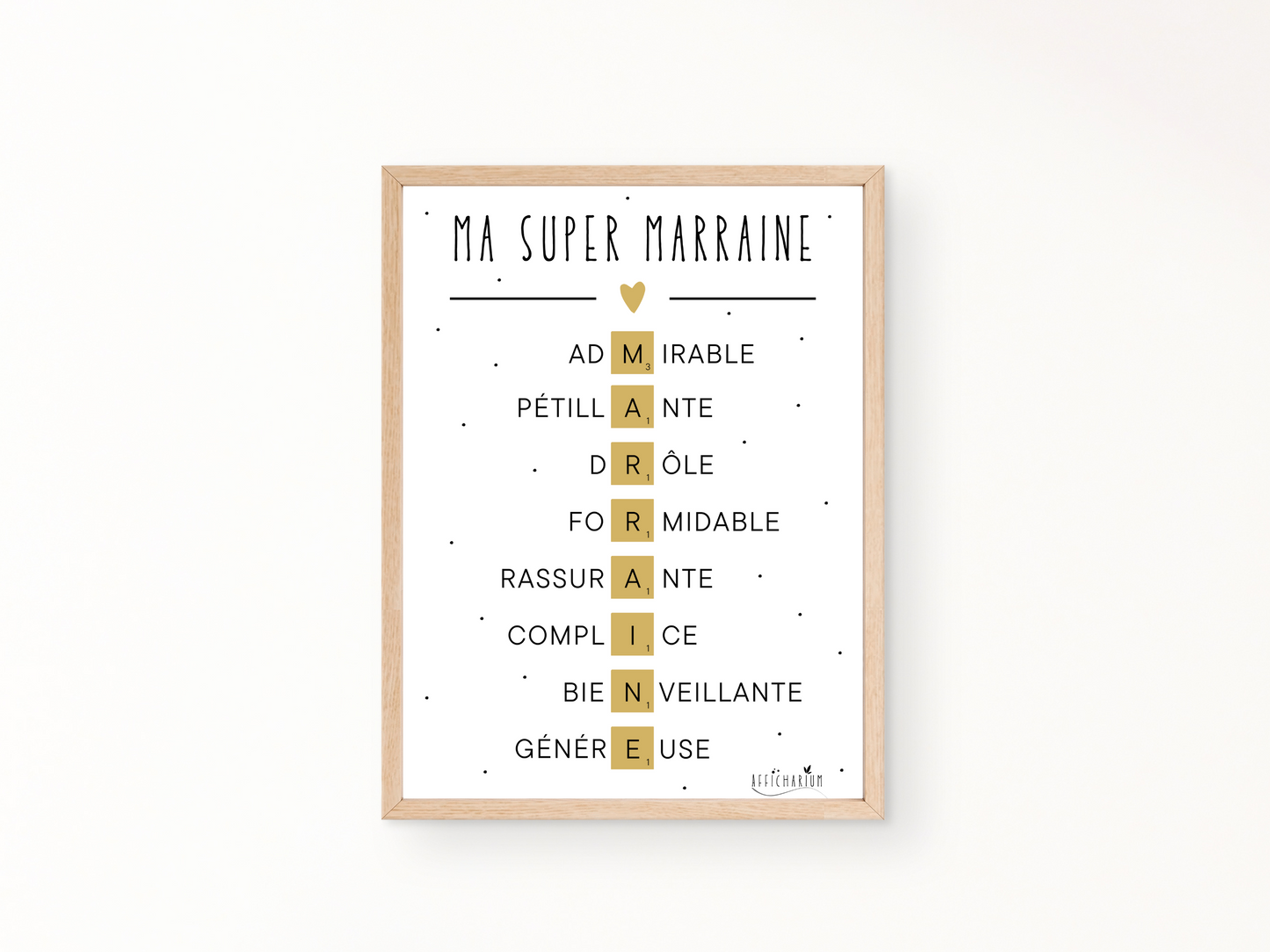Affiche marraine scrabble or