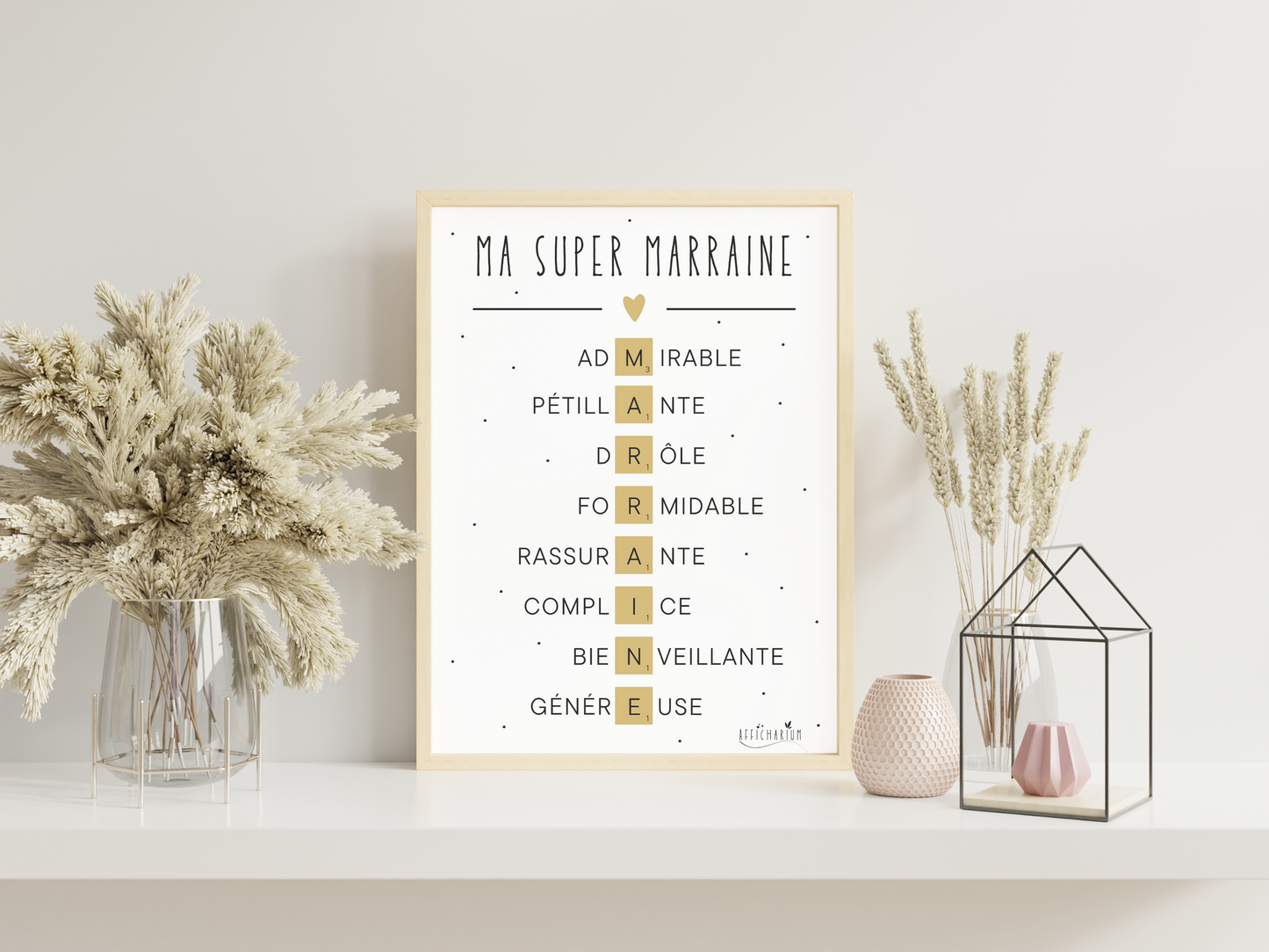 Affiche marraine scrabble or