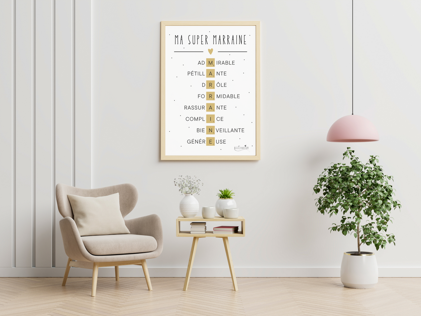 Affiche marraine scrabble or