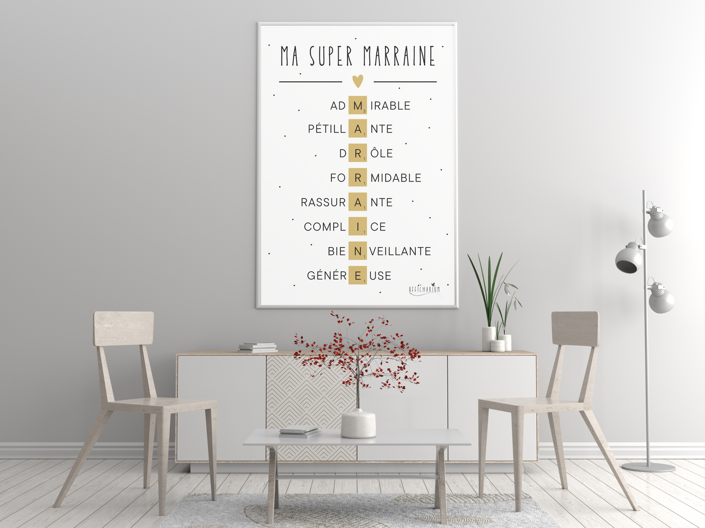 Affiche marraine scrabble or