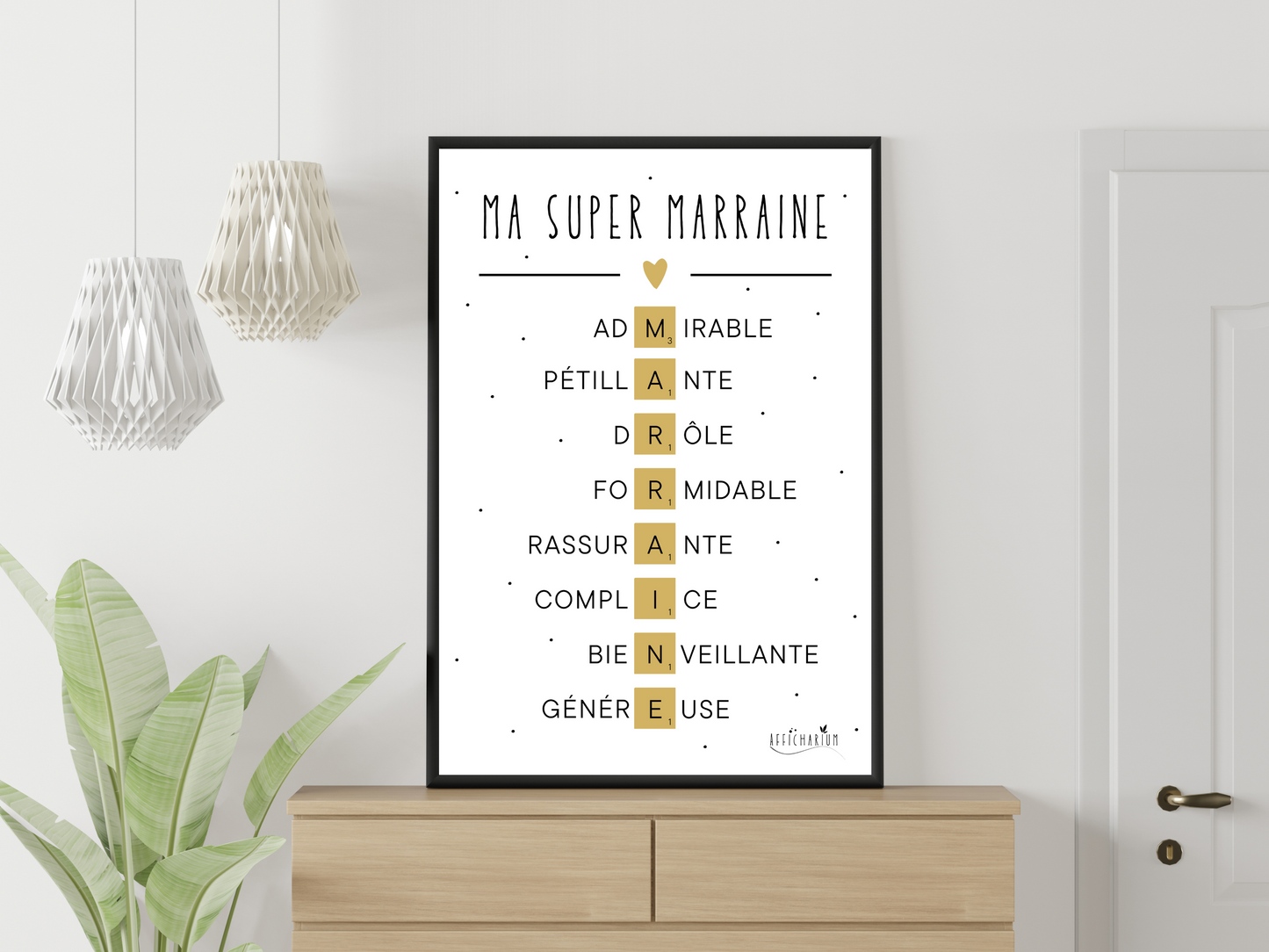 Affiche marraine scrabble or