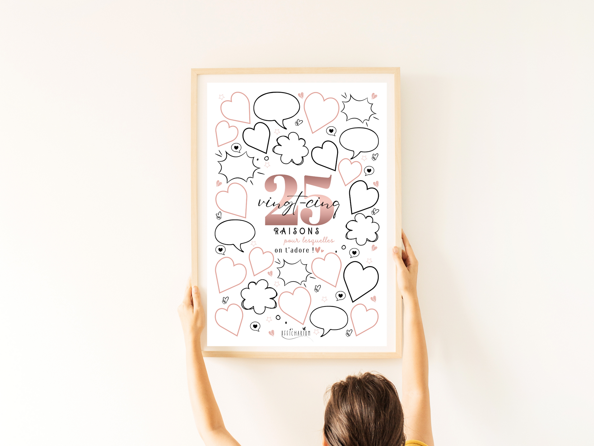 Affiche 25 ans rose et noire - 25 raisons pour lesquelles on t'adore –  Afficharium