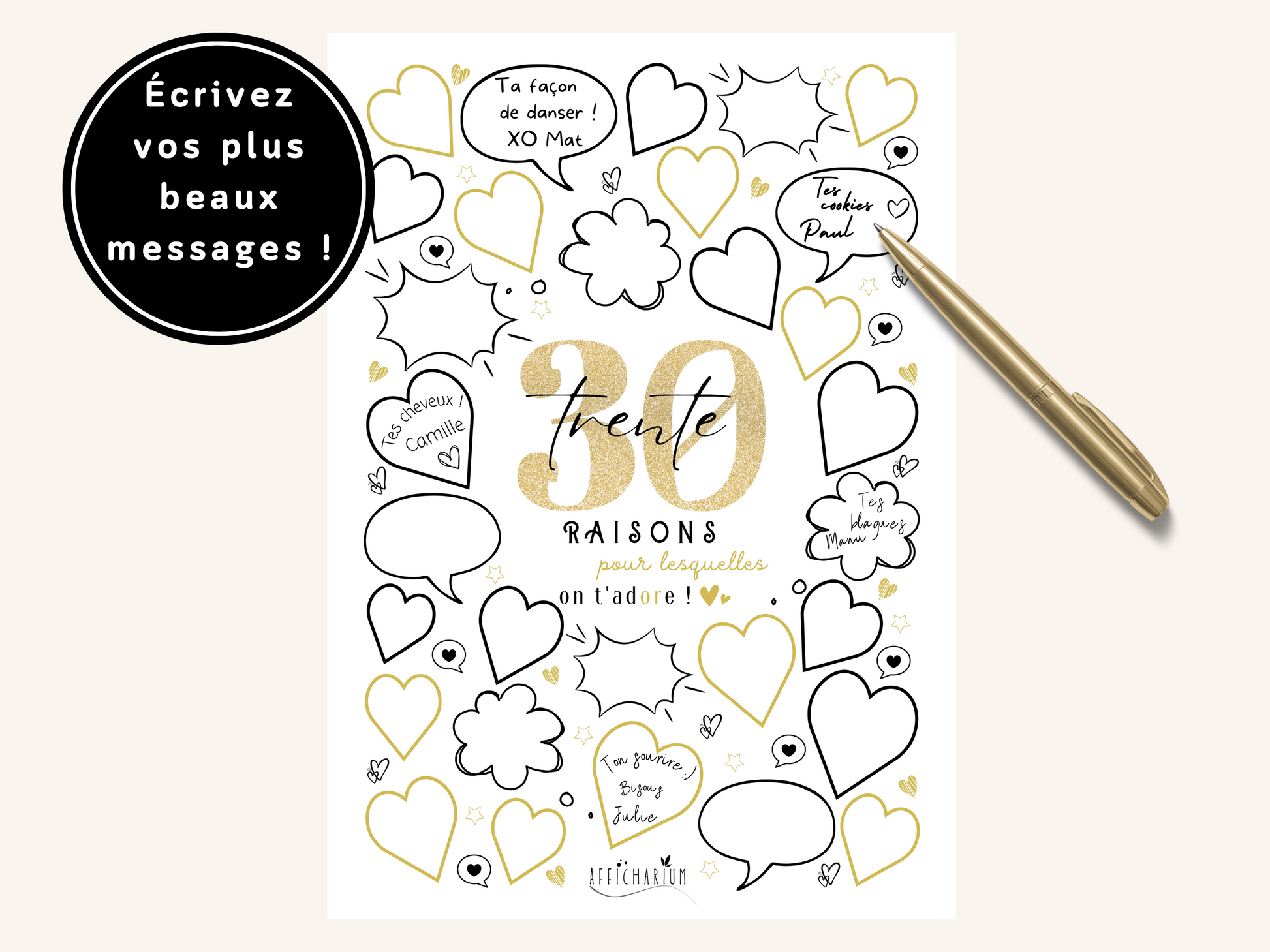 Affiche 30 raisons pour lesquelles nous taimons Cadeau anniversaire 30 ans  Livre d'or anniversaire Décoration de fête à imprimer -  France