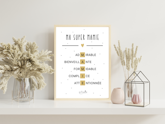 Affiche mamie scrabble or