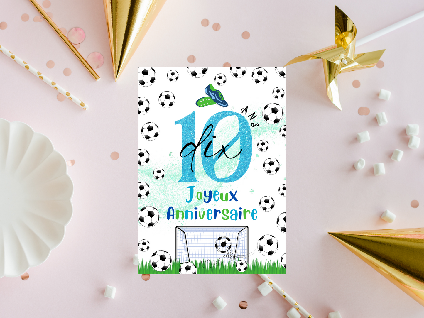 Carte joyeux anniversaire foot - 10 ans