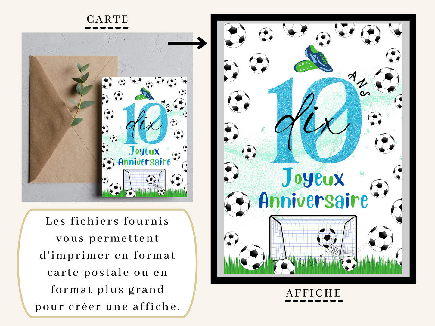 Carte joyeux anniversaire foot - 10 ans