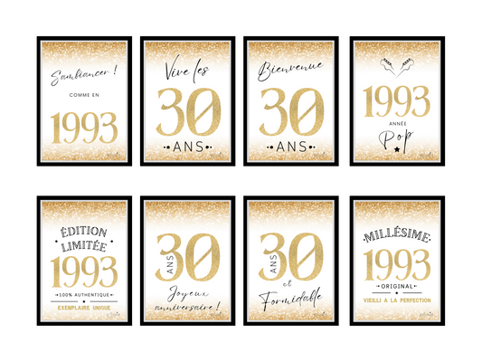 Affiches décoration anniversaire 30 ans